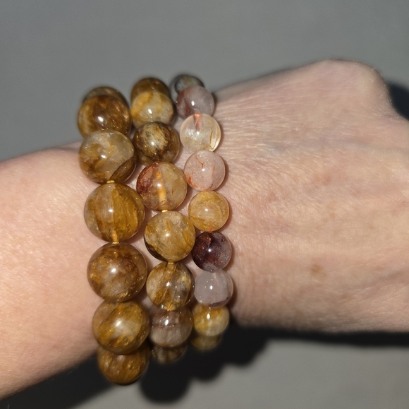 8mm Golden Healer Fire Quartz Mix Bracelet - Picture 7 of 11